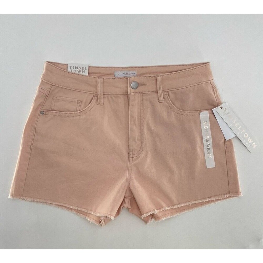 NWT Tinseltown Juniors Tinseltown Mid-Rise Denim‎ Pink Cut Off Shorts Size 7/28